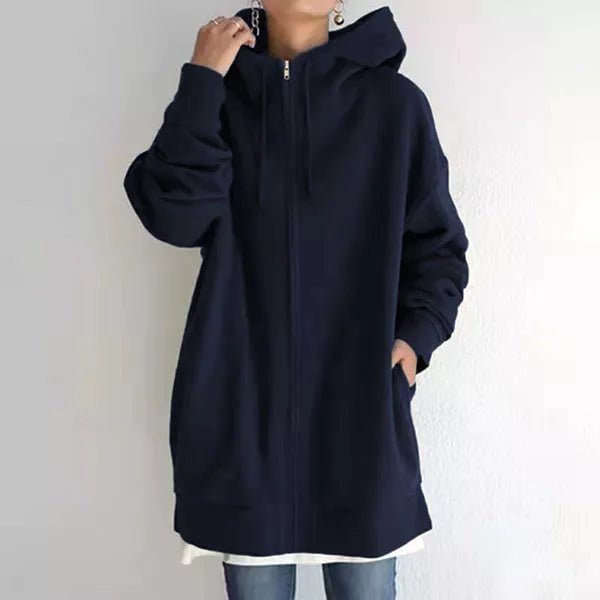Zip Up Hoodie Womens Oversized Fleece Longline Drawstring Hood Pockets - image 7