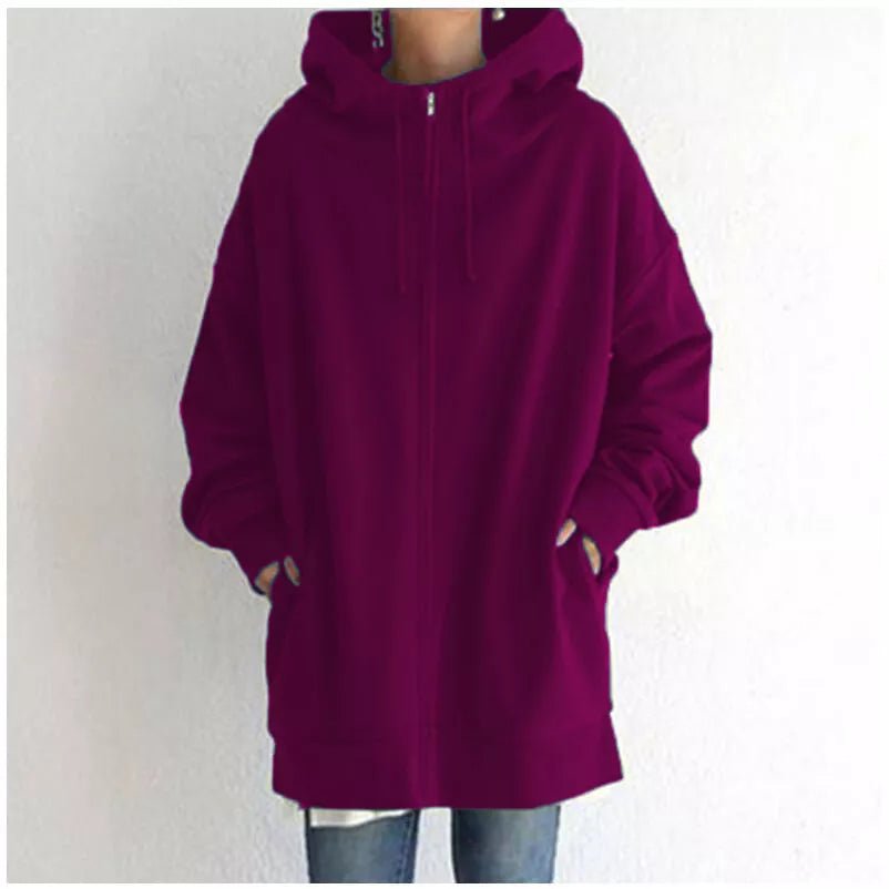 Zip Up Hoodie Womens Oversized Fleece Longline Drawstring Hood Pockets - image 8
