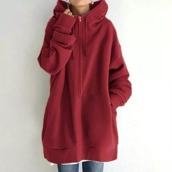 Zip Up Hoodie Womens Oversized Fleece Longline Drawstring Hood Pockets - image 9