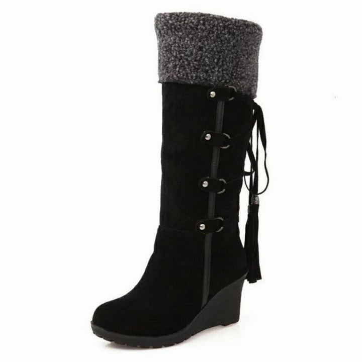 Wedge Knee High Boots Womens Winter Fold Over Cuff Tassel - image 2