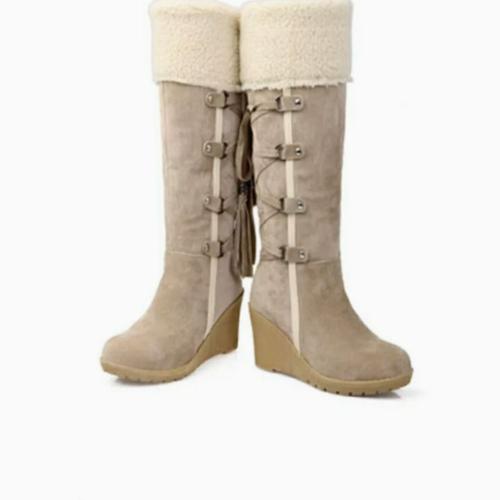 Wedge Knee High Boots Womens Winter Fold Over Cuff Tassel - image 4