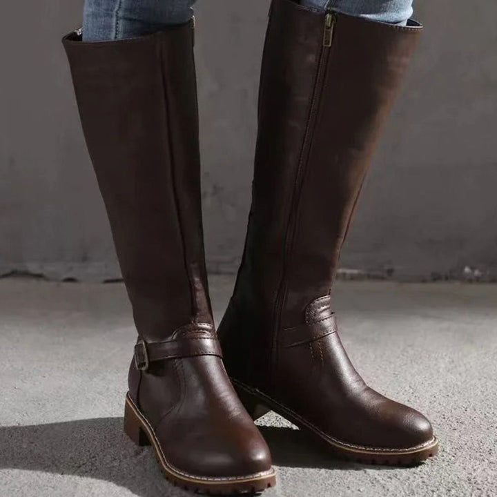 Knee High Boots Womens Block Heel Buckle Strap Lug Sole - image 2