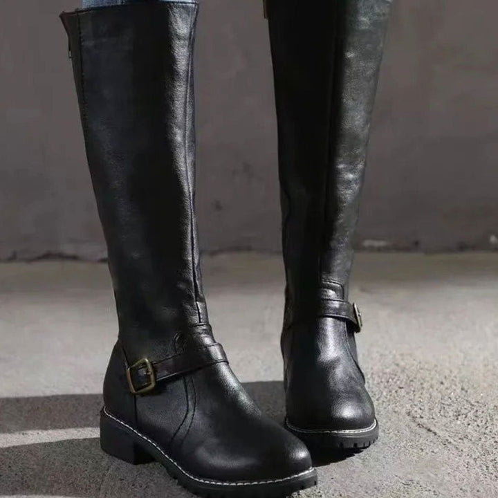 Knee High Boots Womens Block Heel Buckle Strap Lug Sole - image 3