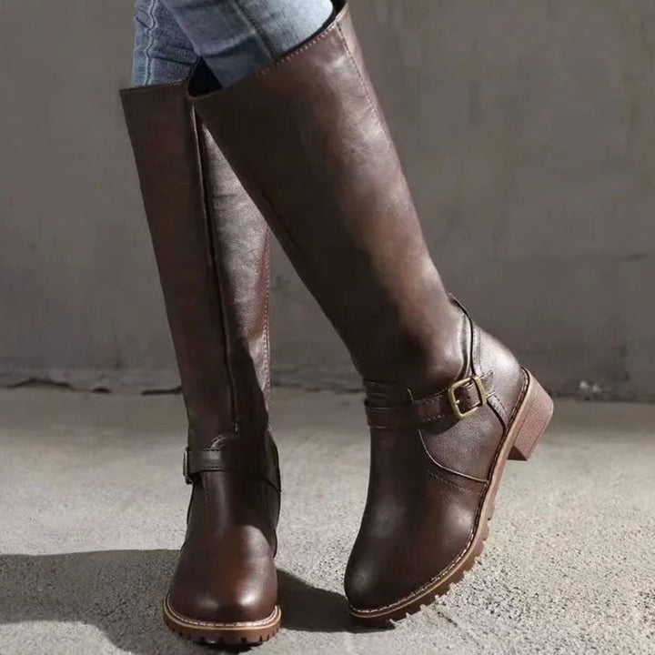 Knee High Boots Womens Block Heel Buckle Strap Lug Sole - image 5