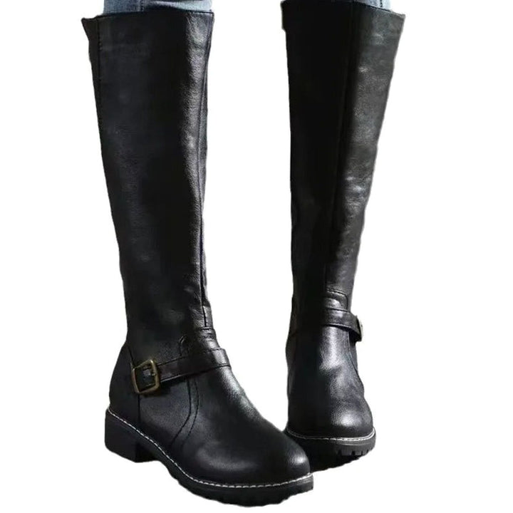 Knee High Boots Womens Block Heel Buckle Strap Lug Sole - image 6