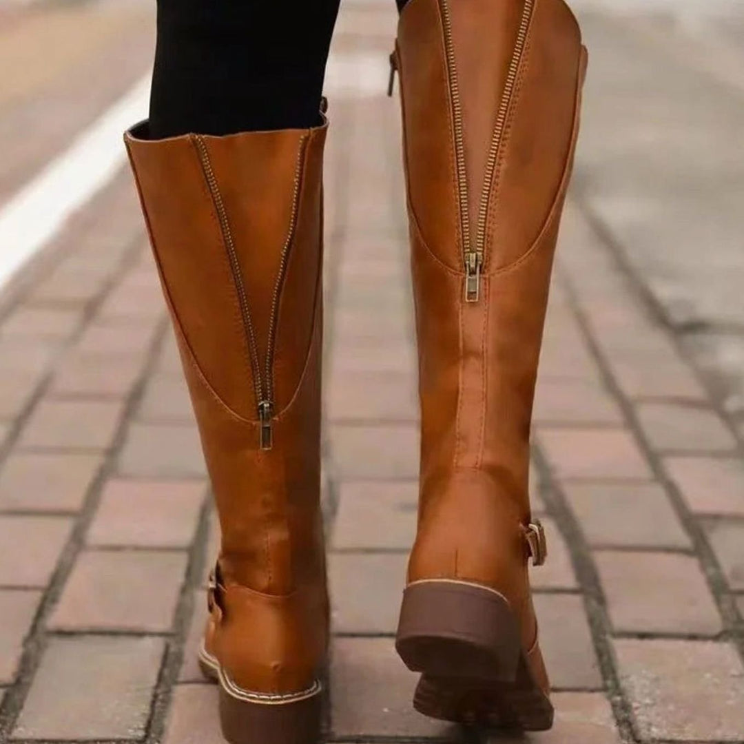 Knee High Boots Womens Block Heel Buckle Strap Lug Sole - image 7