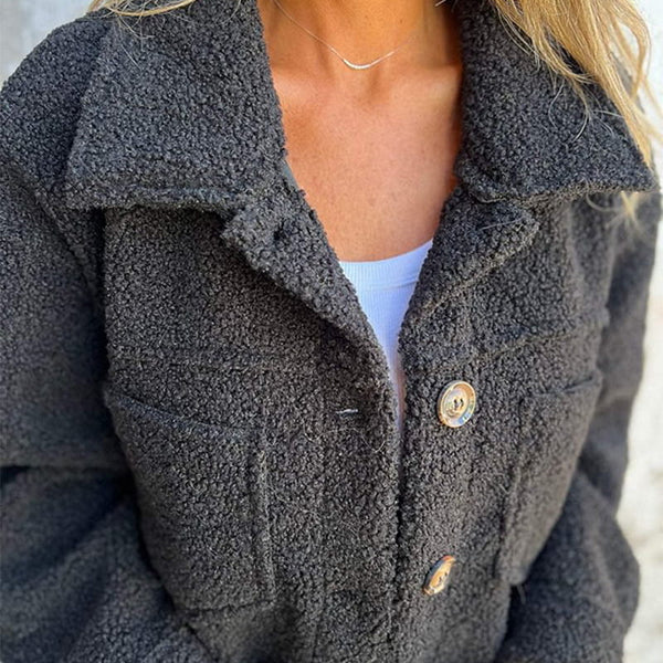 Teddy Shacket Womens Short Jacket Notch Collar Button Front Pockets - image 8