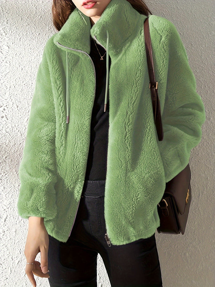 Fleece Jacket Womens Cropped Stand Collar Zip Front Boxy - image 4