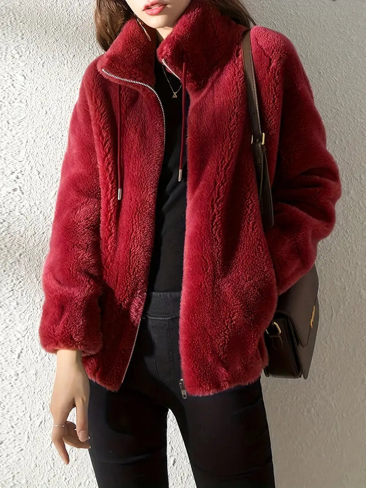 Fleece Jacket Womens Cropped Stand Collar Zip Front Boxy - image 5