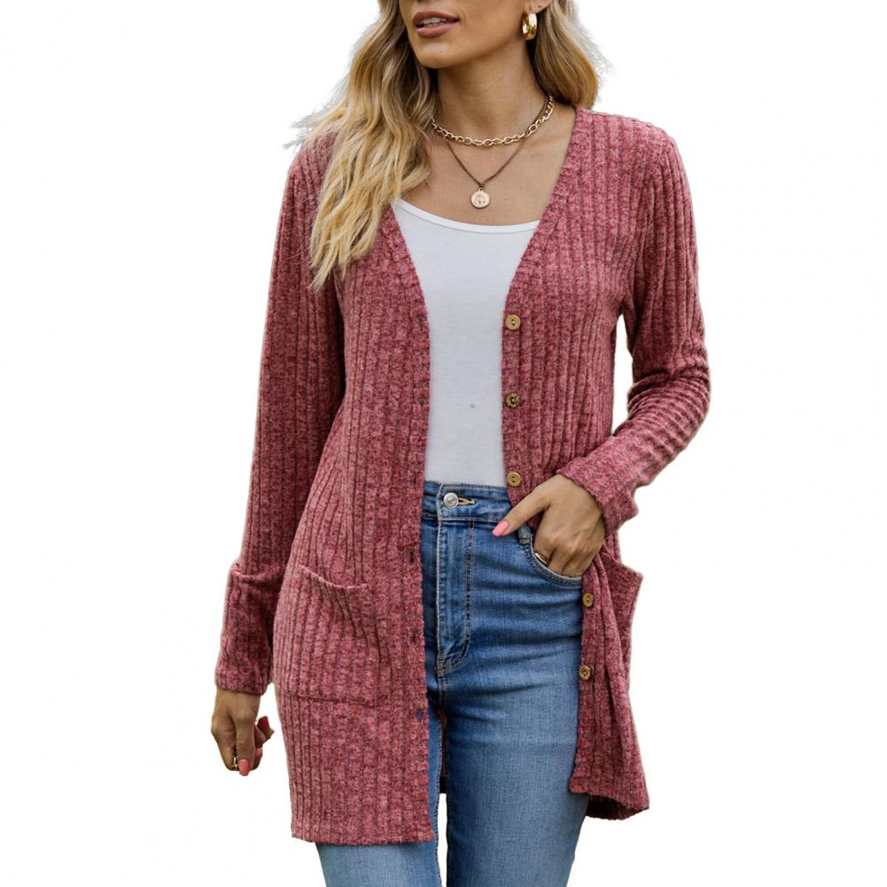 Longline Cardigan Womens Ribbed Knit Button Front Patch Pockets - image 2