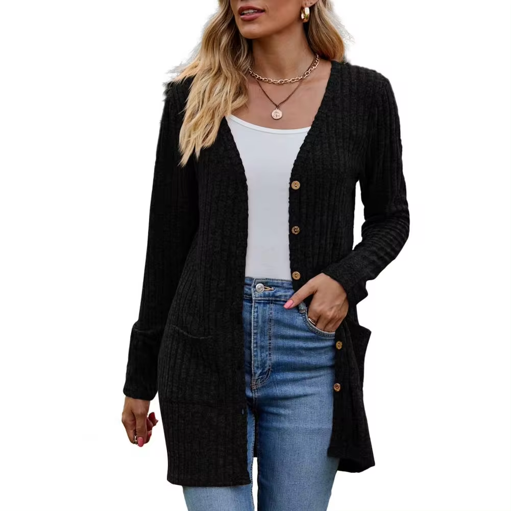 Longline Cardigan Womens Ribbed Knit Button Front Patch Pockets - image 3