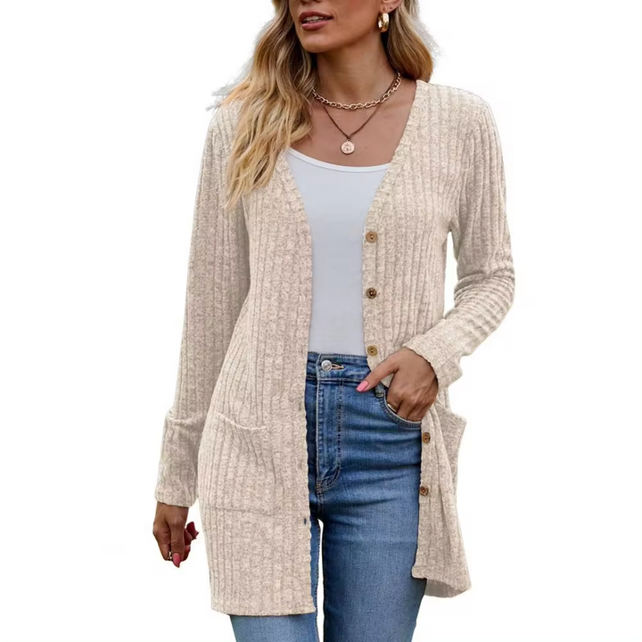 Longline Cardigan Womens Ribbed Knit Button Front Patch Pockets - image 4