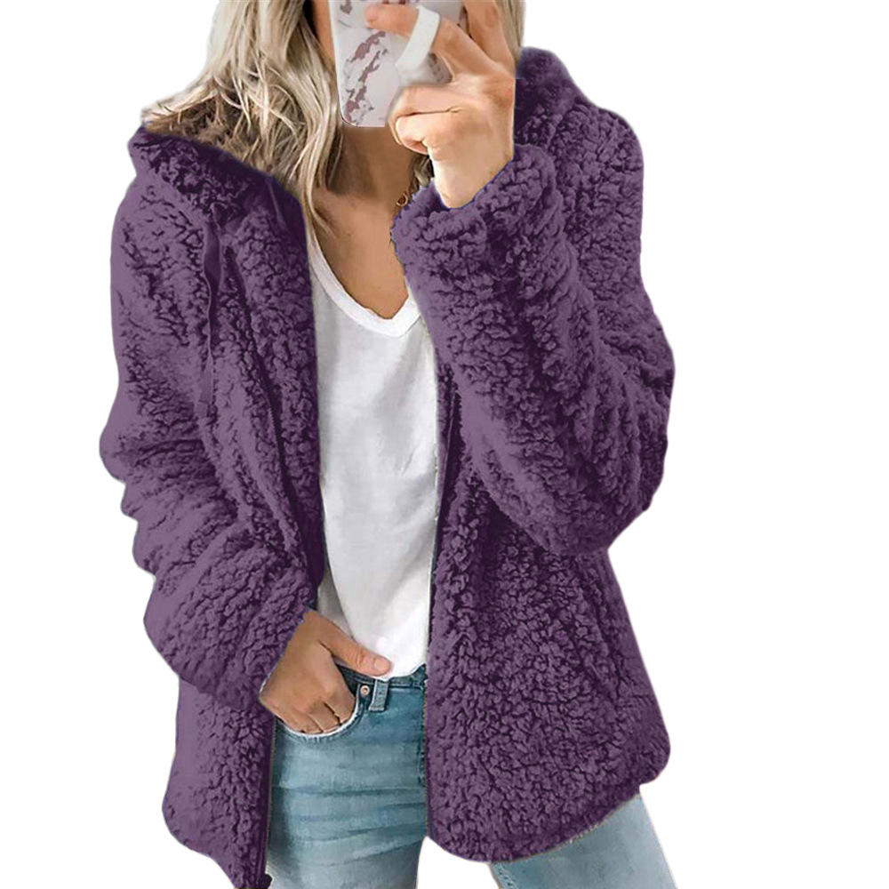 Teddy Jacket Womens Open Front Notch Collar Relaxed Fit - image 2