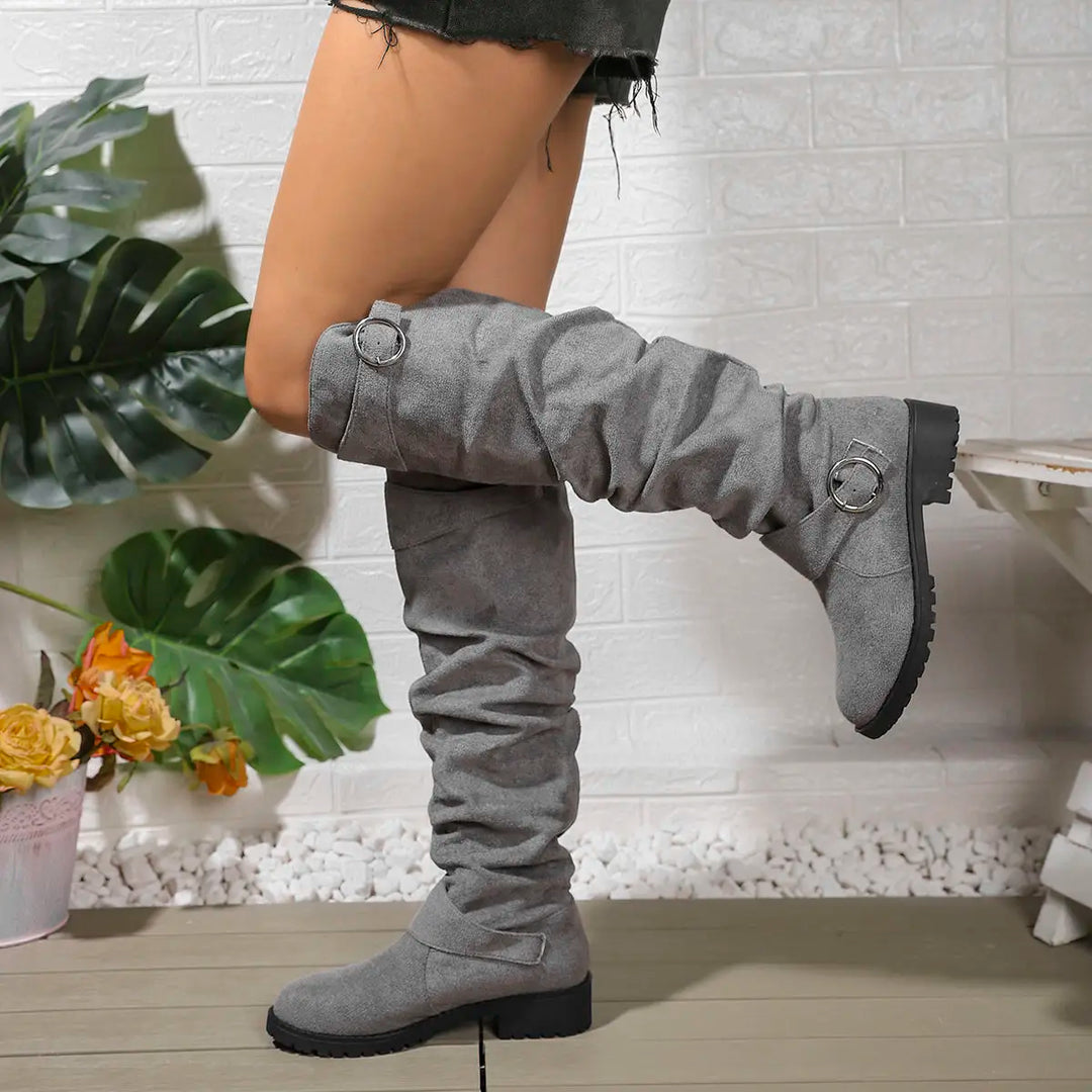 Slouch Boots Womens Over the Knee Low Block Heel Buckle - image 2
