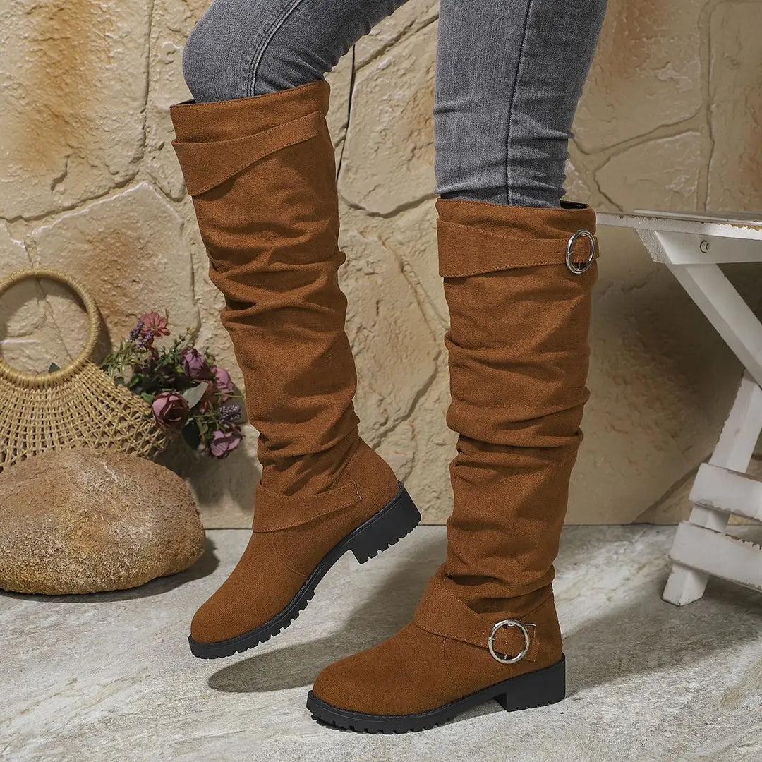 Slouch Boots Womens Over the Knee Low Block Heel Buckle - image 4