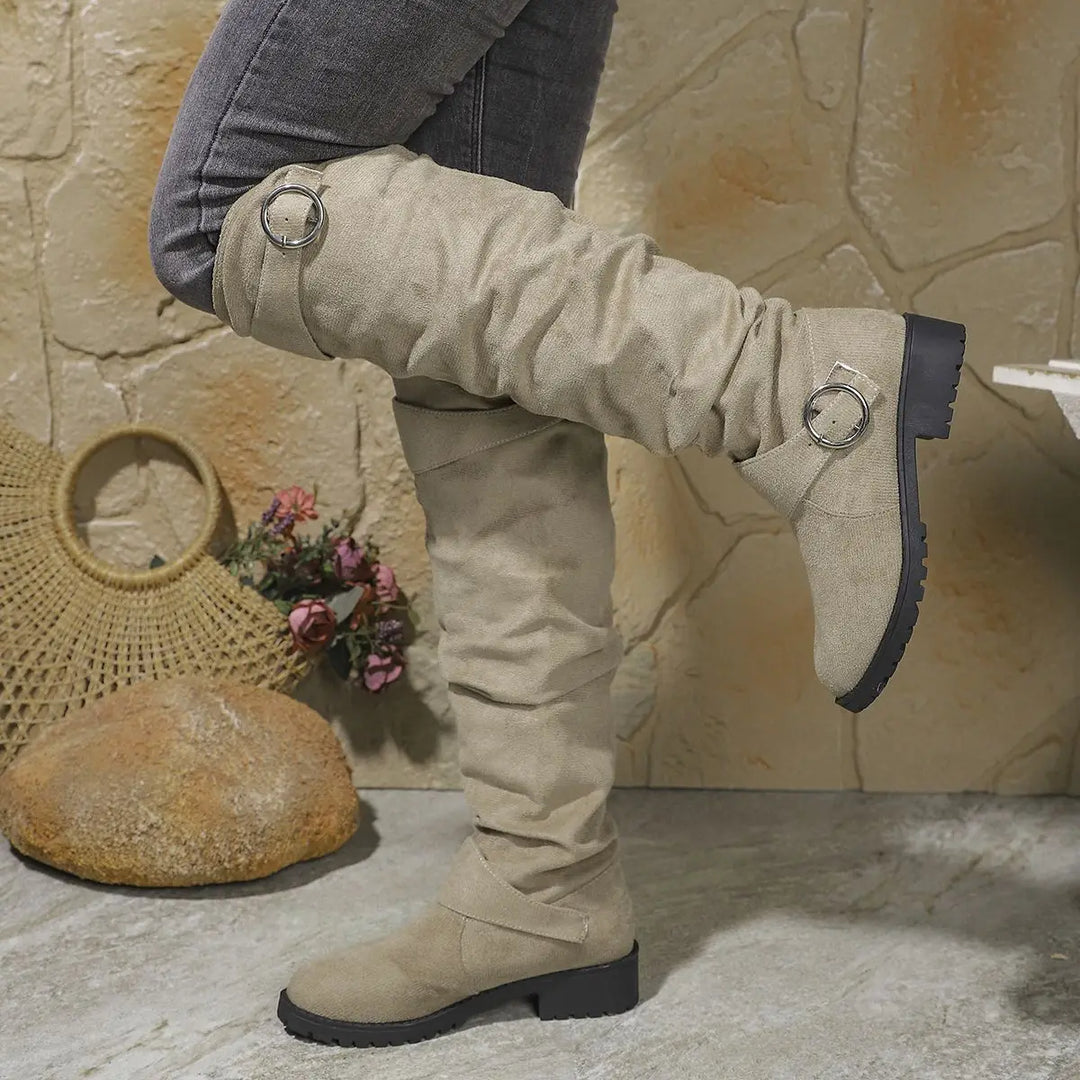 Slouch Boots Womens Over the Knee Low Block Heel Buckle - image 7