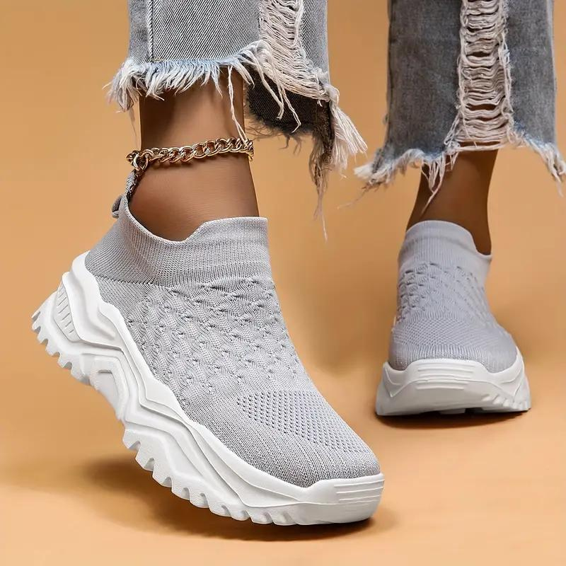 Sock Trainers Womens Platform Slip On Knit Upper - image 4