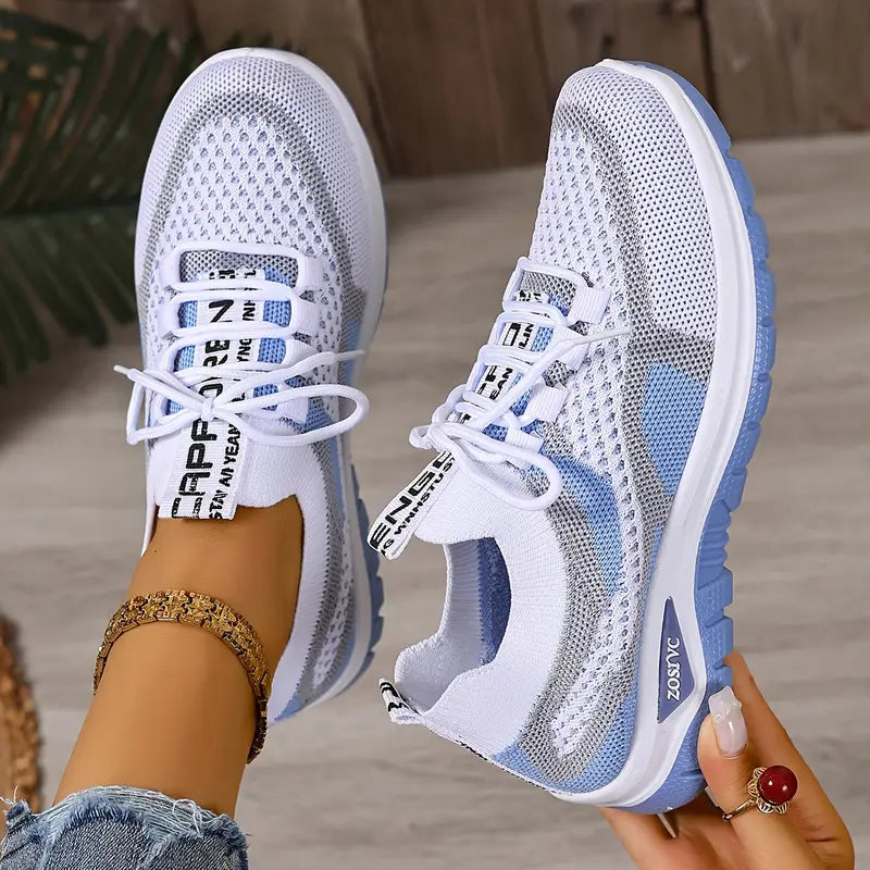 Platform Trainers Womens Mesh Sock Collar Lace Up Letter Detail - image 1