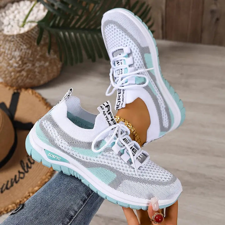 Platform Trainers Womens Mesh Sock Collar Lace Up Letter Detail - image 3