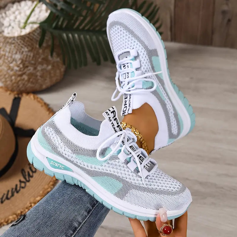 Platform Trainers Womens Mesh Sock Collar Lace Up Letter Detail - image 4