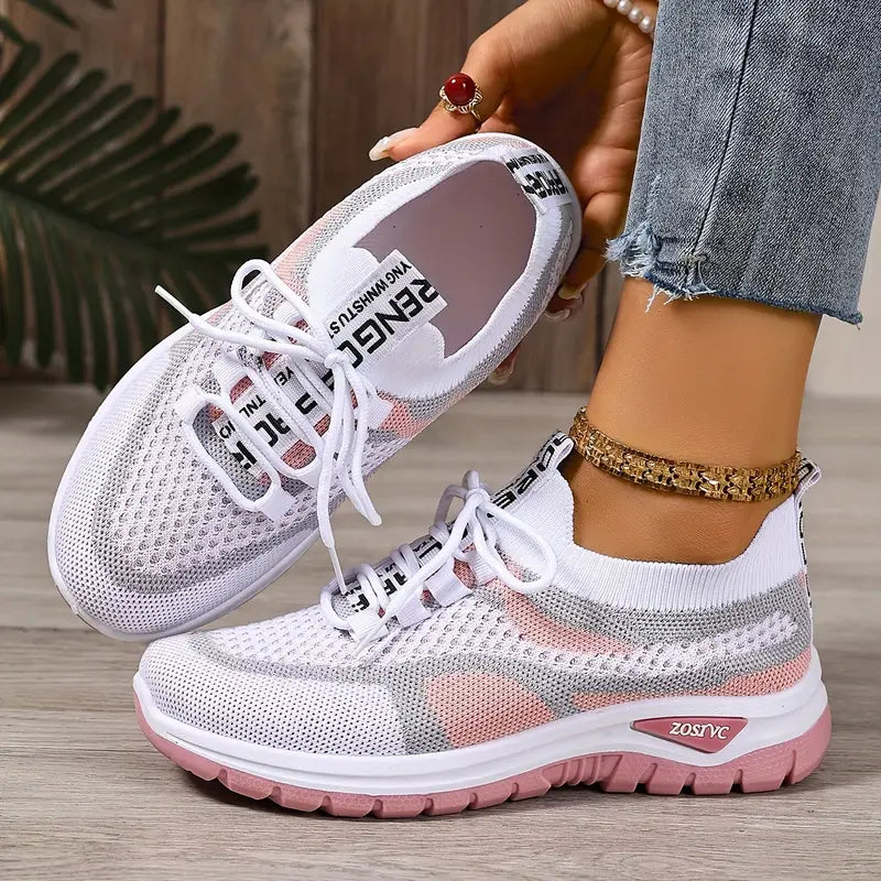 Platform Trainers Womens Mesh Sock Collar Lace Up Letter Detail - image 6