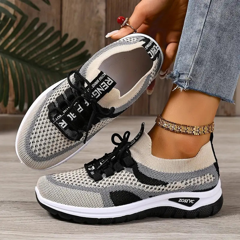 Platform Trainers Womens Mesh Sock Collar Lace Up Letter Detail - image 8