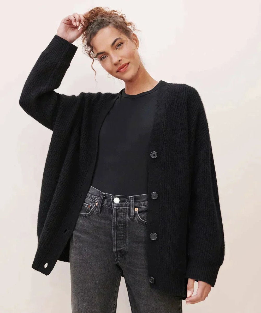 Ribbed Cardigan Womens V Neck Button Front Long Sleeve Relaxed Fit - image 2