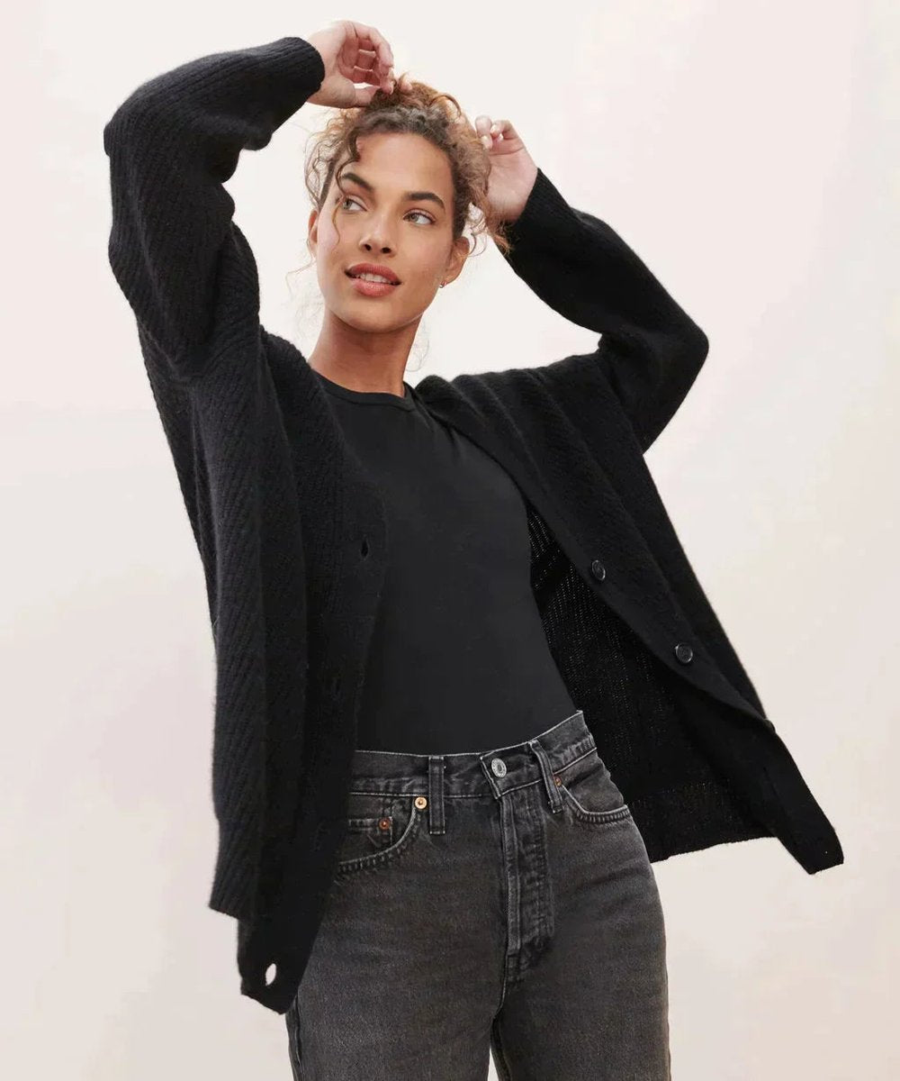 Ribbed Cardigan Womens V Neck Button Front Long Sleeve Relaxed Fit - image 8