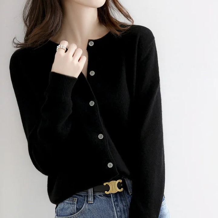 Button Cardigan Womens Mock Neck Knit Ribbed Cuffs Relaxed Fit - image 1