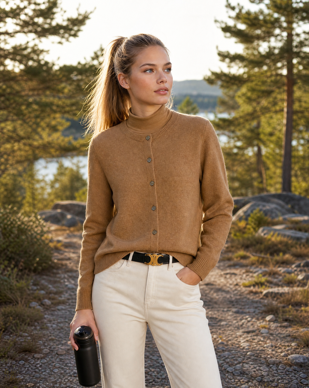 Button Cardigan Womens Mock Neck Knit Ribbed Cuffs Relaxed Fit - image 2