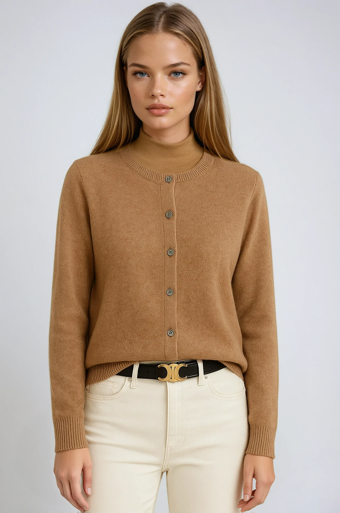Button Cardigan Womens Mock Neck Knit Ribbed Cuffs Relaxed Fit - image 8