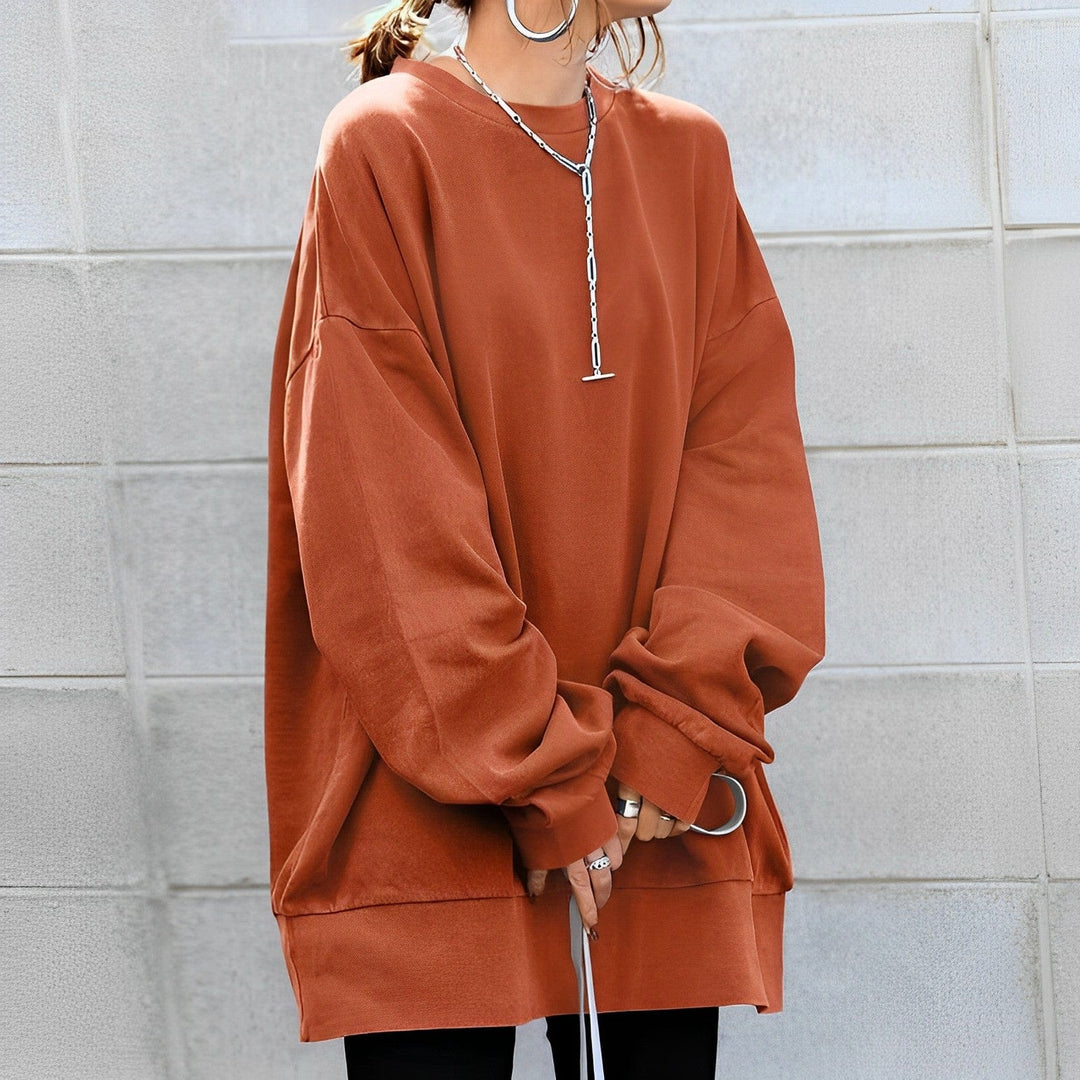 Oversized Sweatshirt Womens Crew Neck Dropped Shoulder Ribbed Cuffs - image 4
