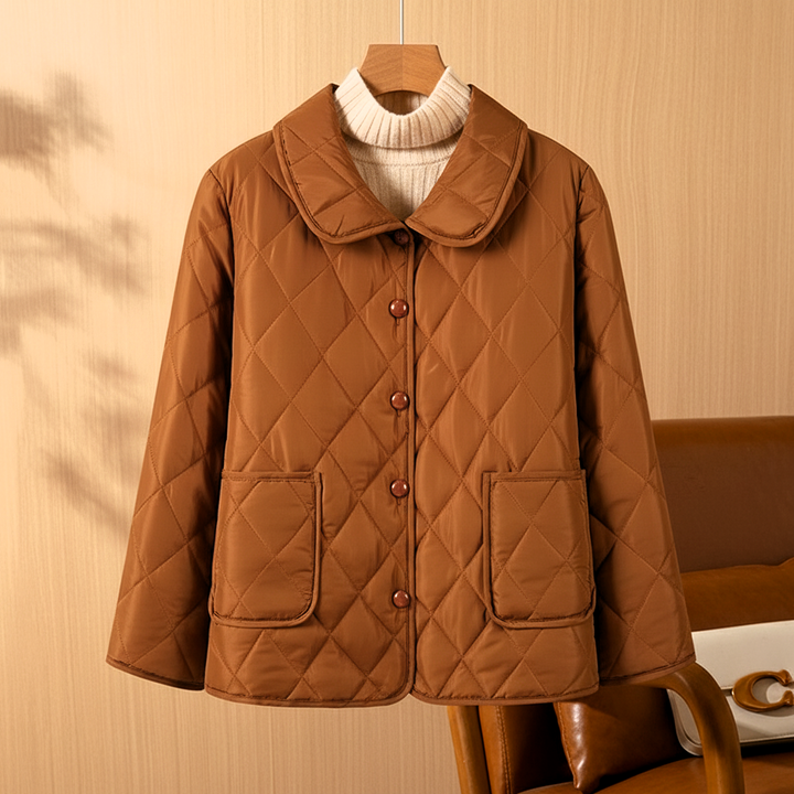 Quilted Jacket Womens Diamond Quilt Peter Pan Collar Button Front - image 1