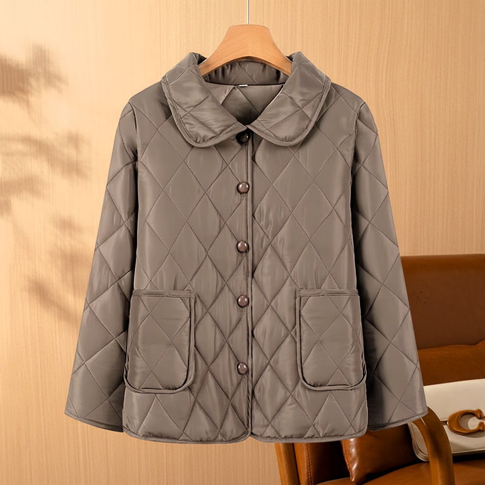 Quilted Jacket Womens Diamond Quilt Peter Pan Collar Button Front - image 2