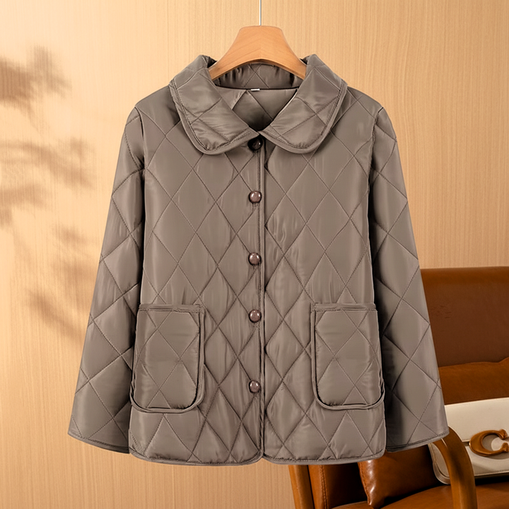 Quilted Jacket Womens Diamond Quilt Peter Pan Collar Button Front - image 2