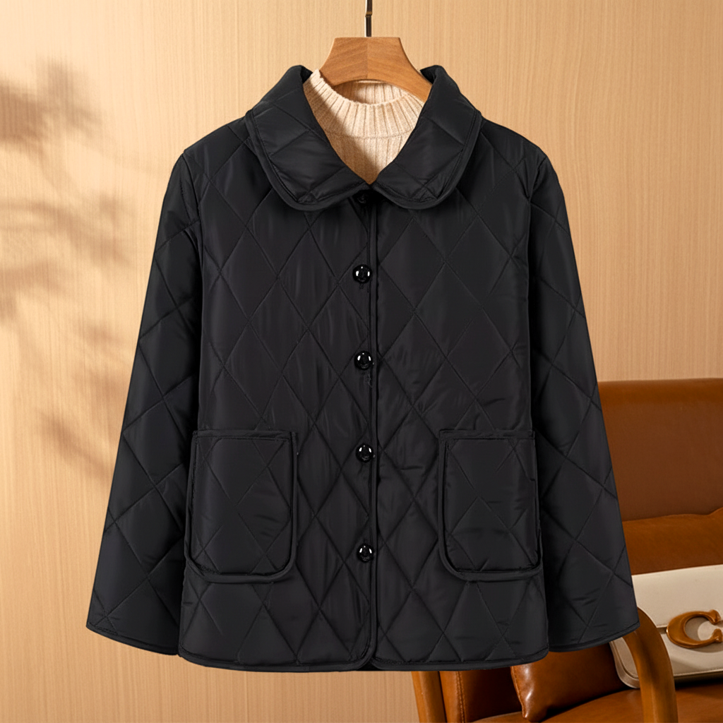 Quilted Jacket Womens Diamond Quilt Peter Pan Collar Button Front - image 3