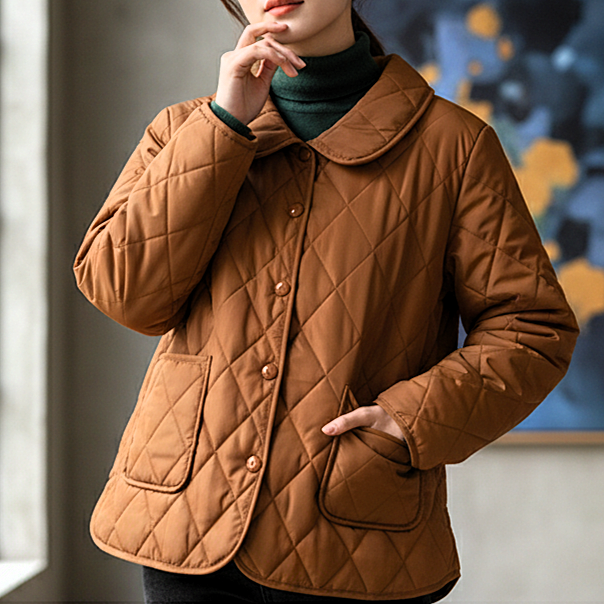 Quilted Jacket Womens Diamond Quilt Peter Pan Collar Button Front - image 5
