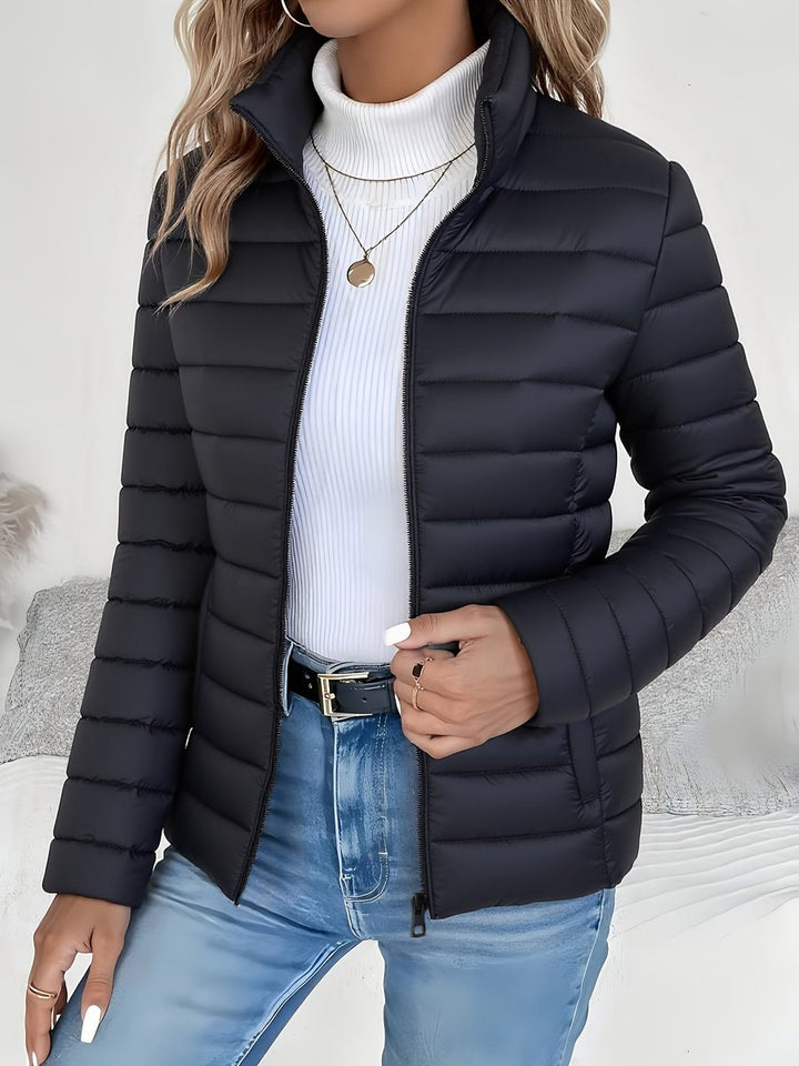 Puffer Jacket Womens Lightweight Padded Stand Collar Zip Front - image 1