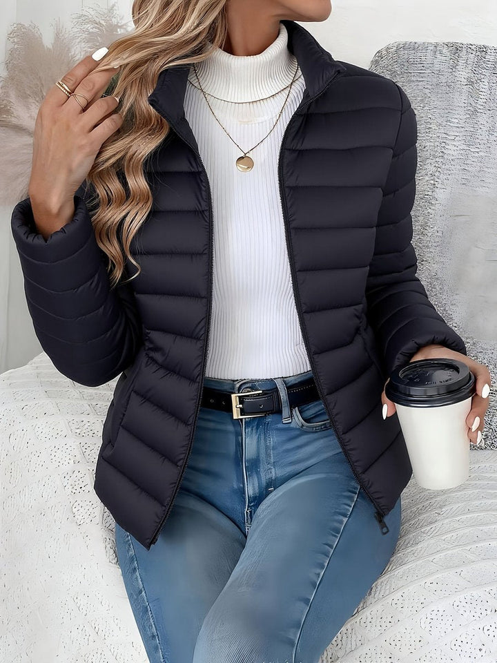 Puffer Jacket Womens Lightweight Padded Stand Collar Zip Front - image 9