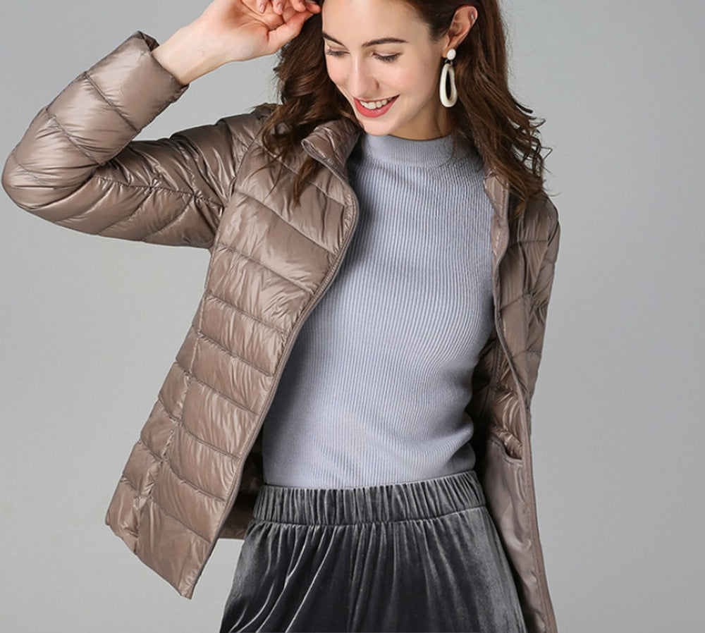 Puffer Jacket Womens Lightweight Padded Stand Collar Zip Front - image 2