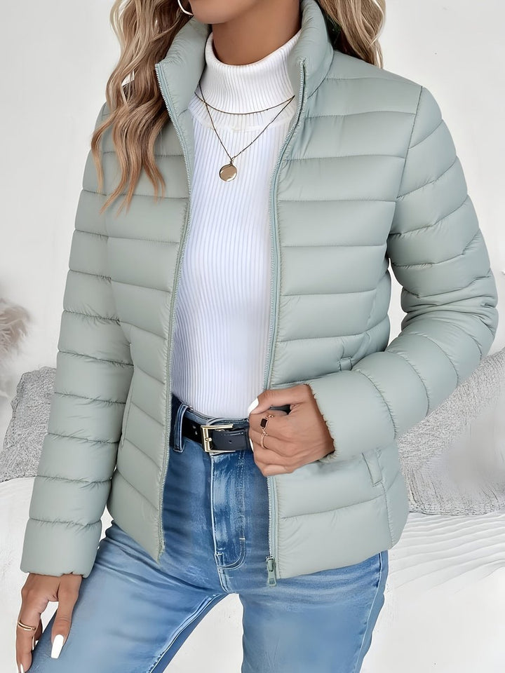 Puffer Jacket Womens Lightweight Padded Stand Collar Zip Front - image 3