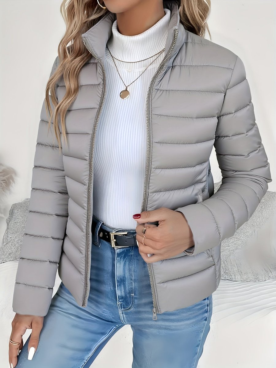 Puffer Jacket Womens Lightweight Padded Stand Collar Zip Front - image 5