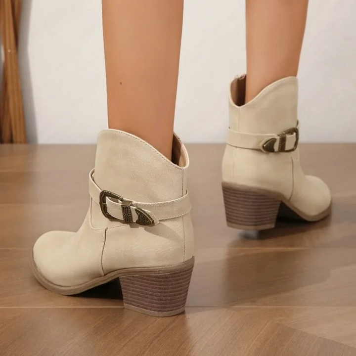 Buckle Ankle Boots Womens Western Block Heel Suede Effect Side Zip - image 3