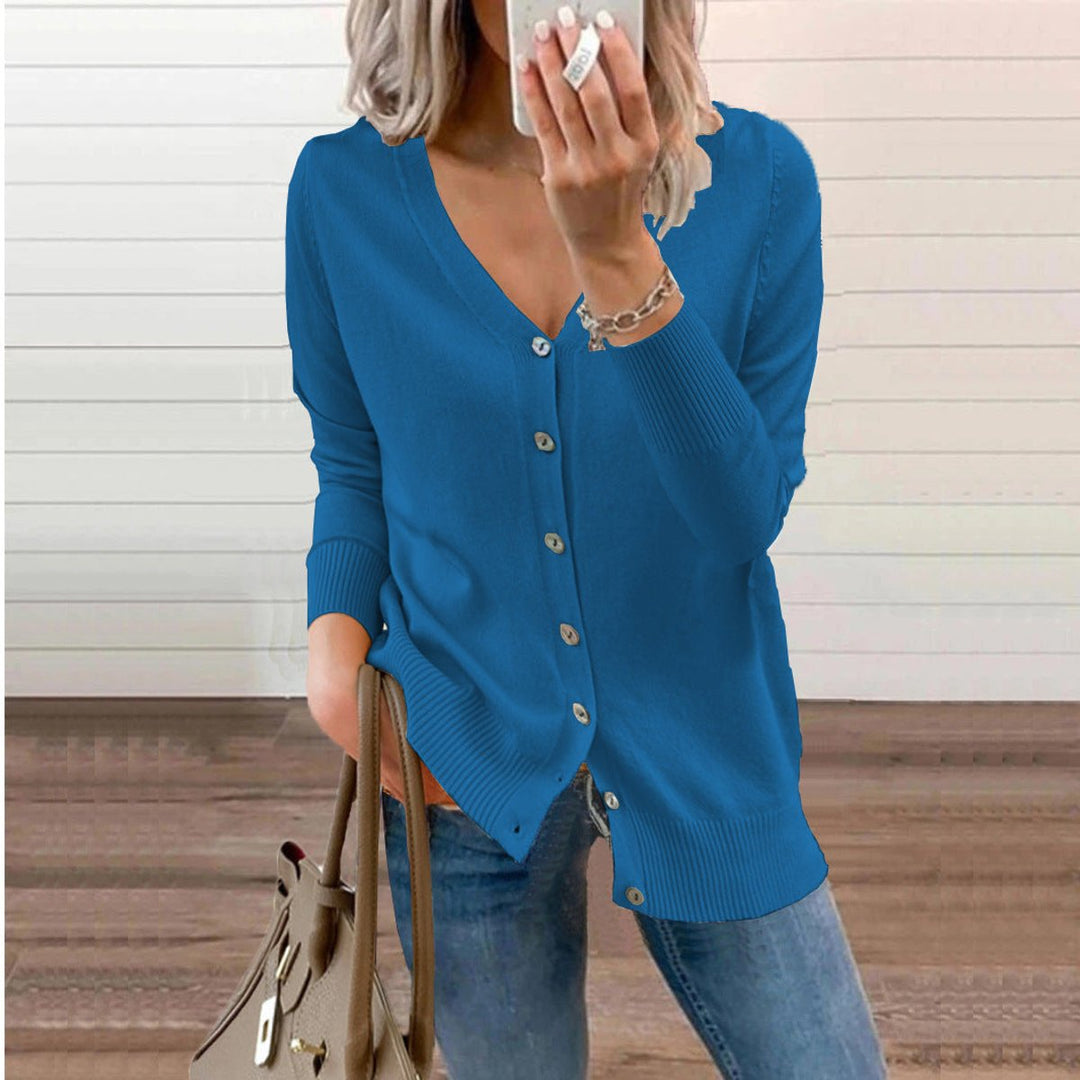 Button Up Cardigan Womens V Neck Ribbed Knit Long Sleeve - image 1