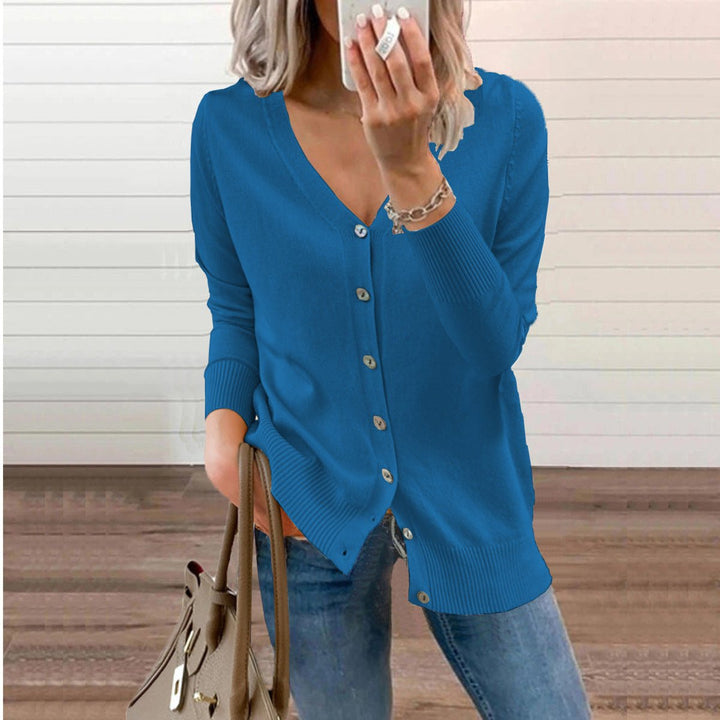 Button Up Cardigan Womens V Neck Ribbed Knit Long Sleeve - image 1