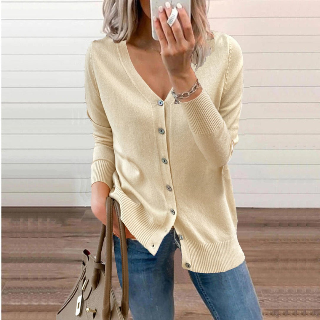 Button Up Cardigan Womens V Neck Ribbed Knit Long Sleeve - image 2