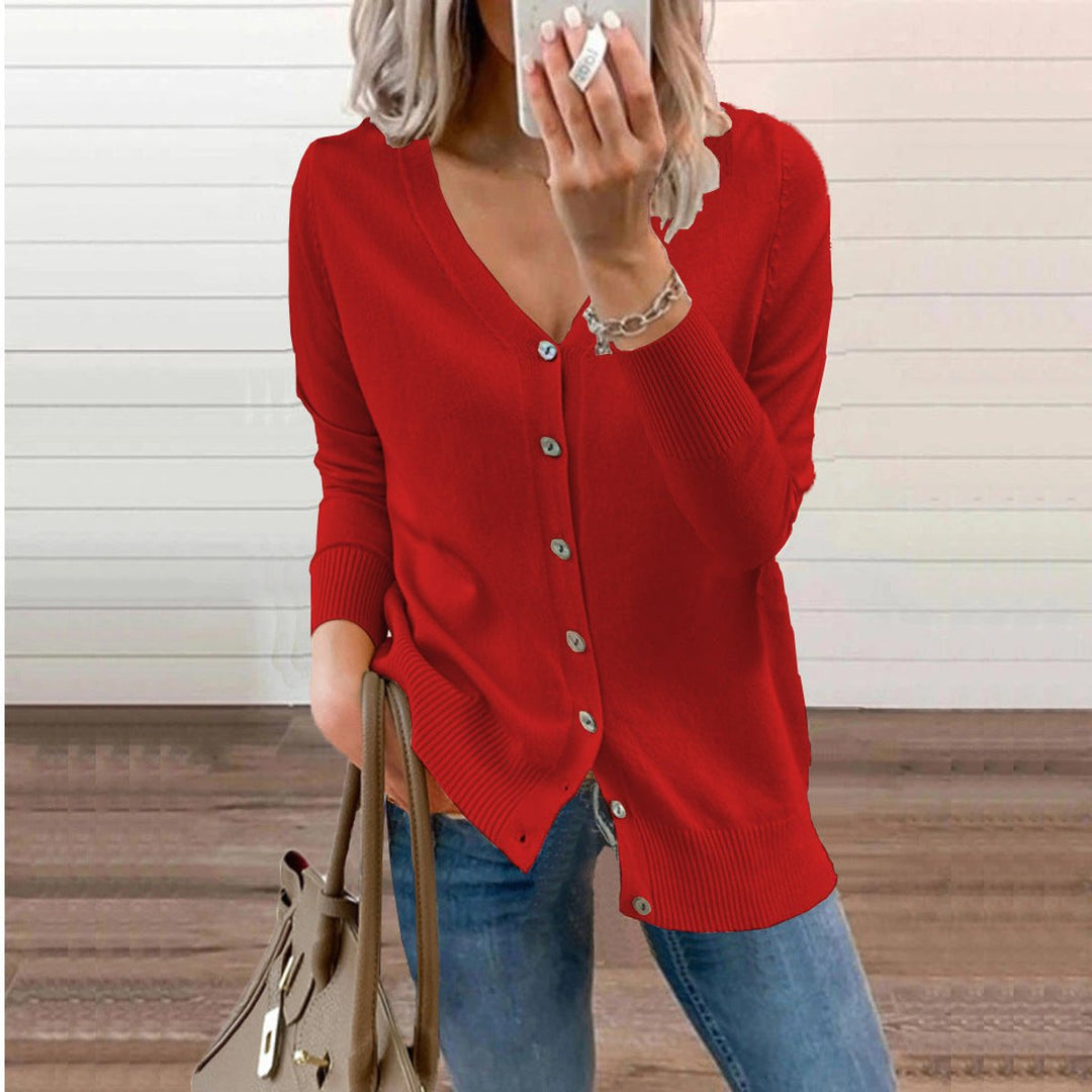 Button Up Cardigan Womens V Neck Ribbed Knit Long Sleeve - image 6