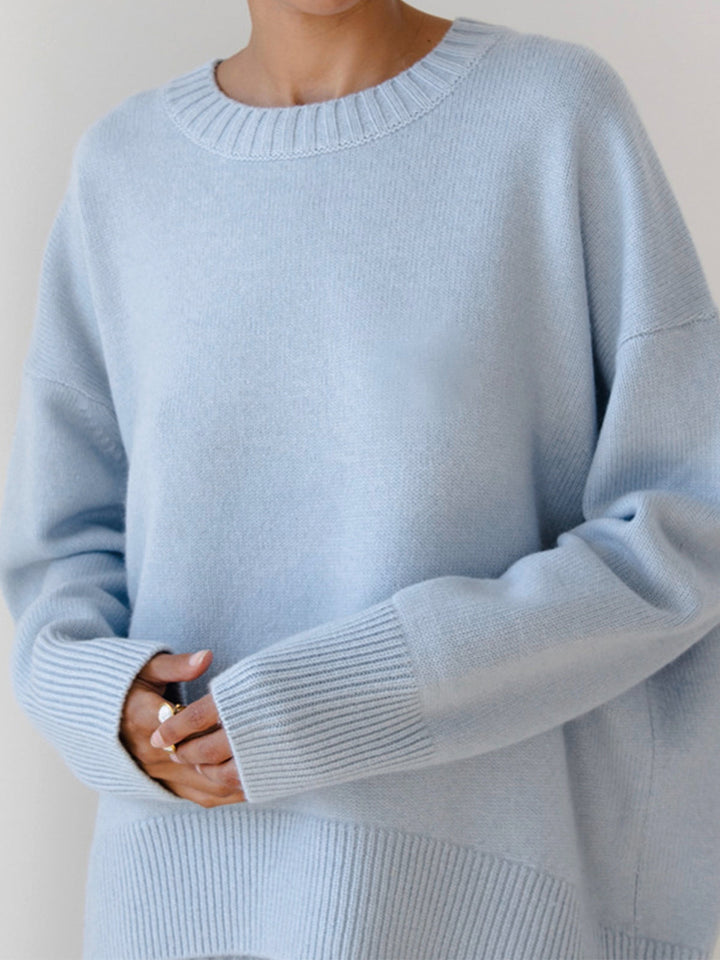 Oversized Jumper Womens Ribbed Knit Crew Neck Dropped Shoulder One Size - image 1
