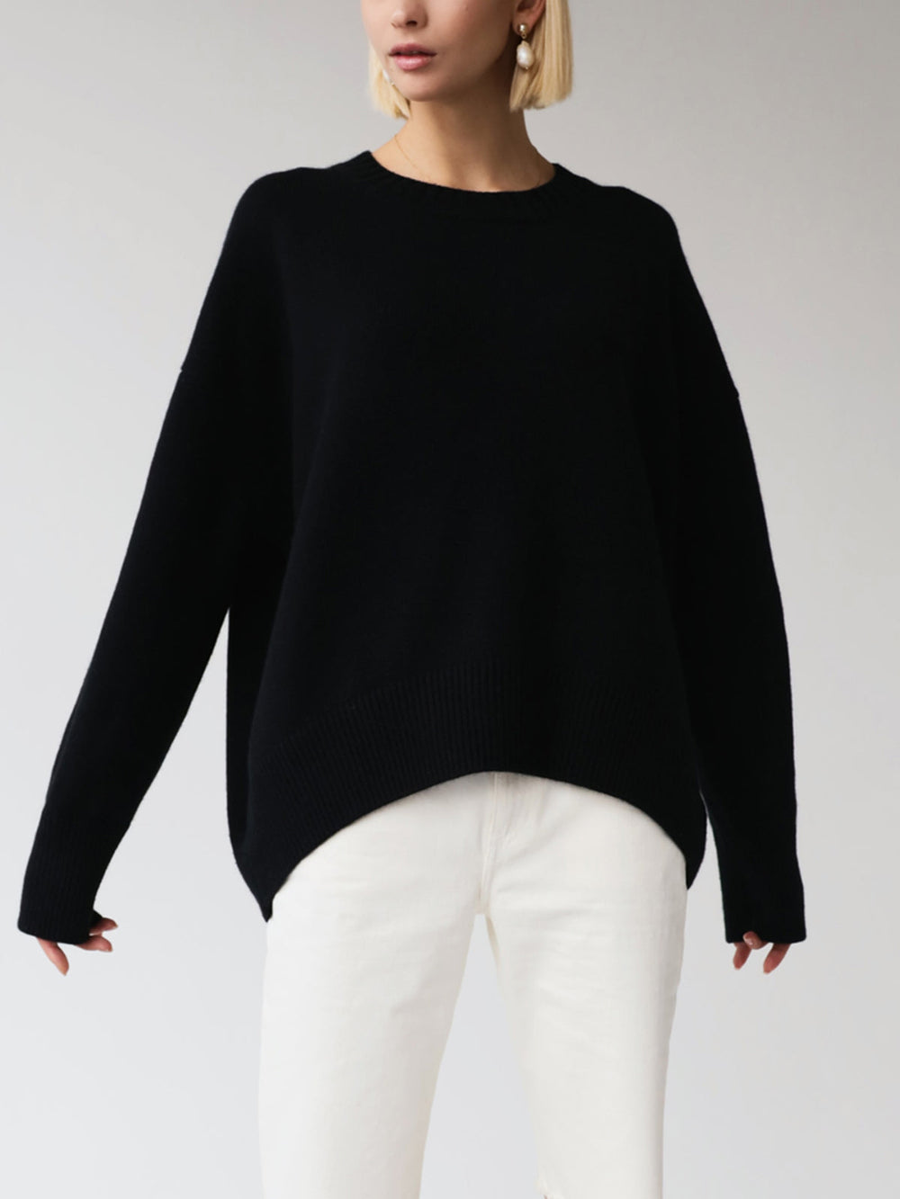 Oversized Jumper Womens Ribbed Knit Crew Neck Dropped Shoulder One Size - image 2