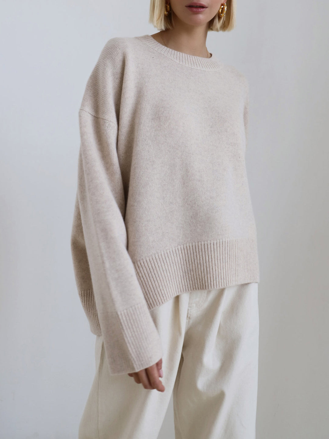 Oversized Jumper Womens Ribbed Knit Crew Neck Dropped Shoulder One Size - image 3